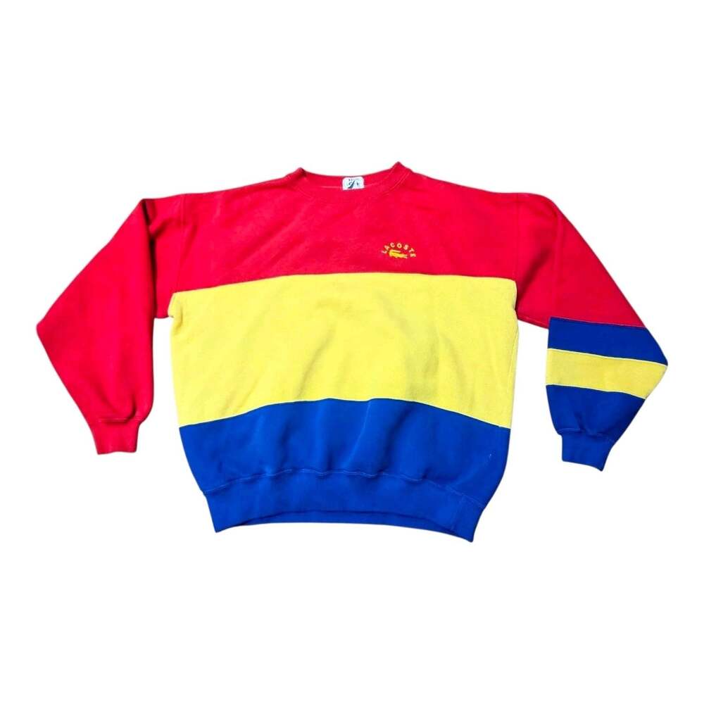 Vintage 80s Izod Lacoste Colorblock Sweatshirt Large Primary Red Yellow Blue USA